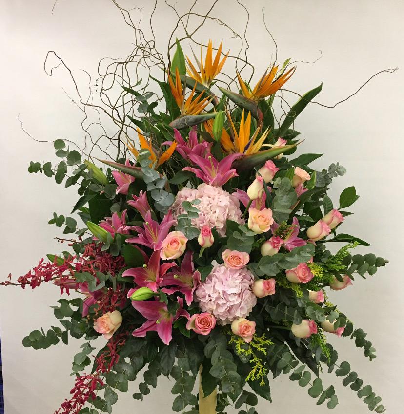 DMOP 粉繡球玫瑰天堂鳥花籃