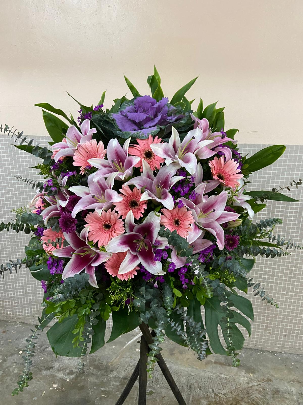 DMOP 葉牡丹百合太陽花花籃