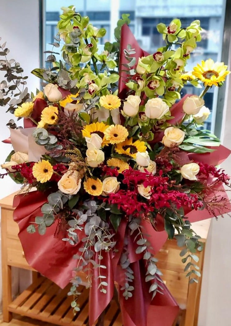 DMOP 蕙蘭玫瑰太陽菊花籃