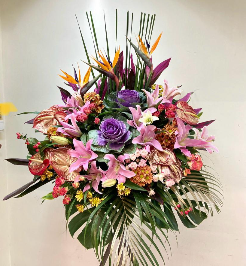 DMOP 天堂鳥葉牡丹紅掌花籃