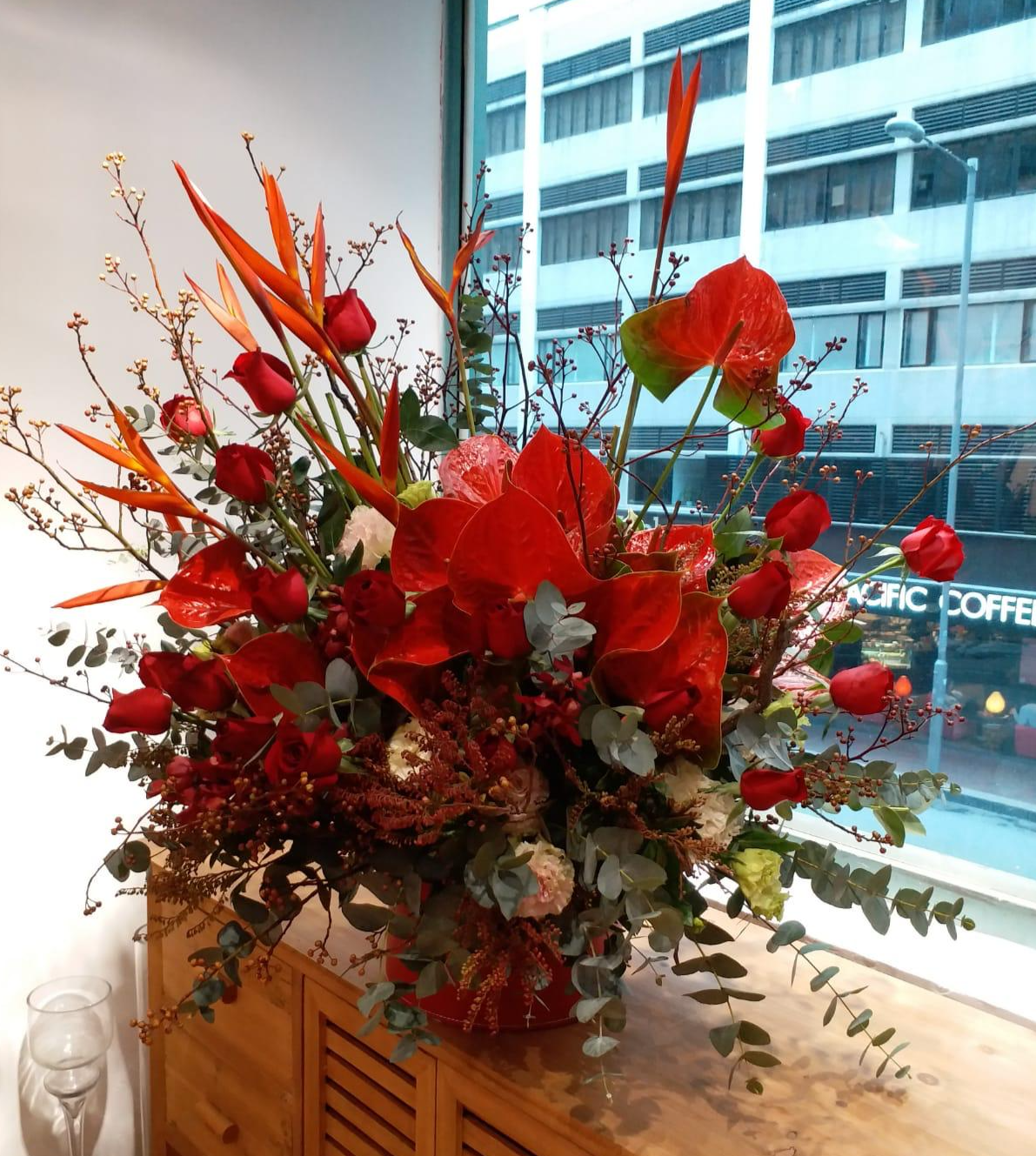 DMOP 小鳥紅掌玫瑰枱花