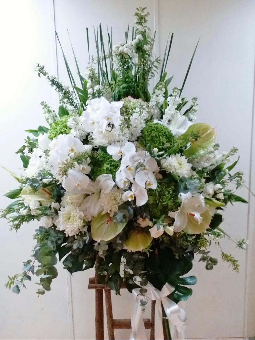 DMDD 蘭花綠繡球白掌麝香花籃