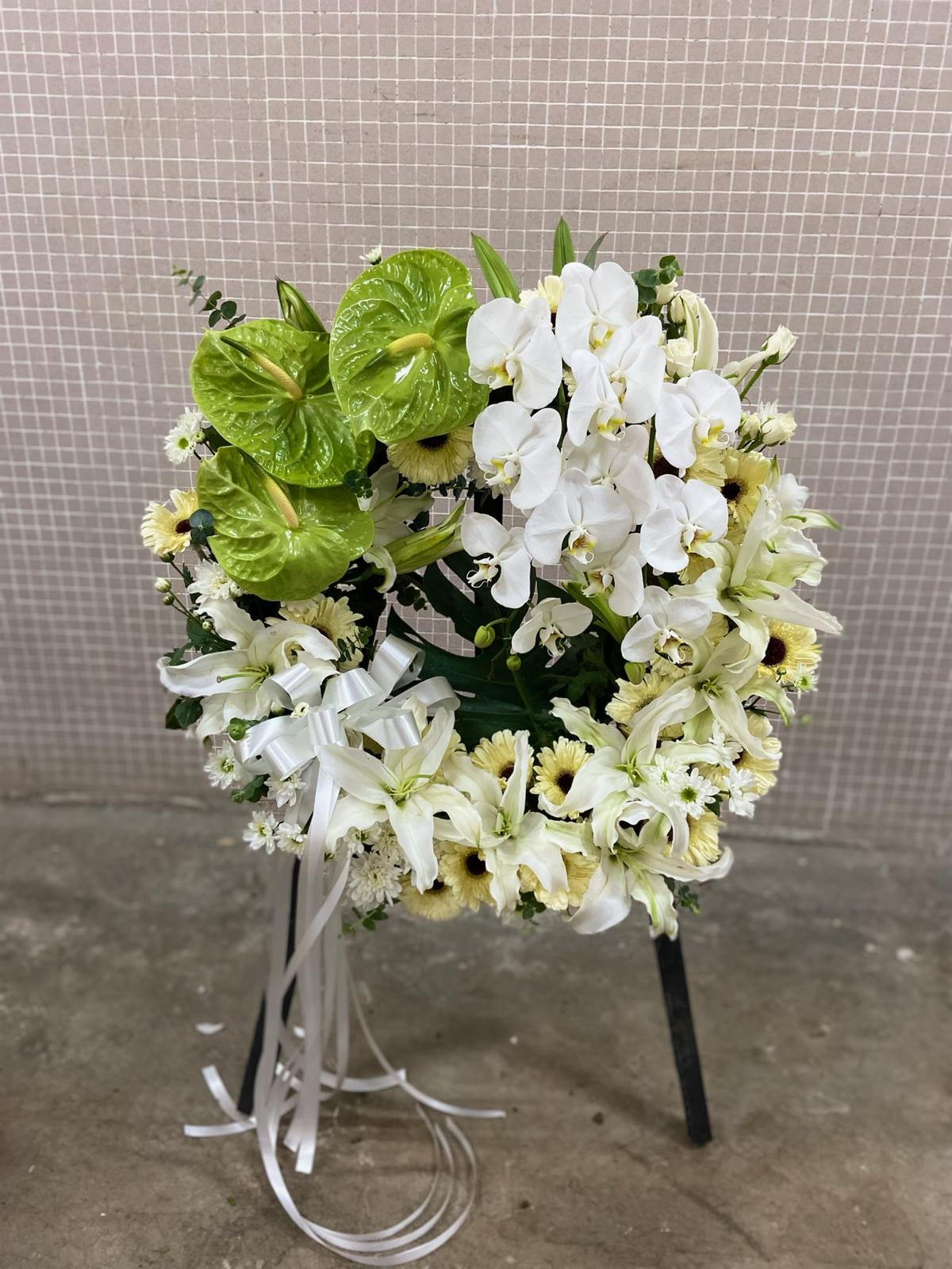 DMDD 圓形白蘭花綠掌百合花牌