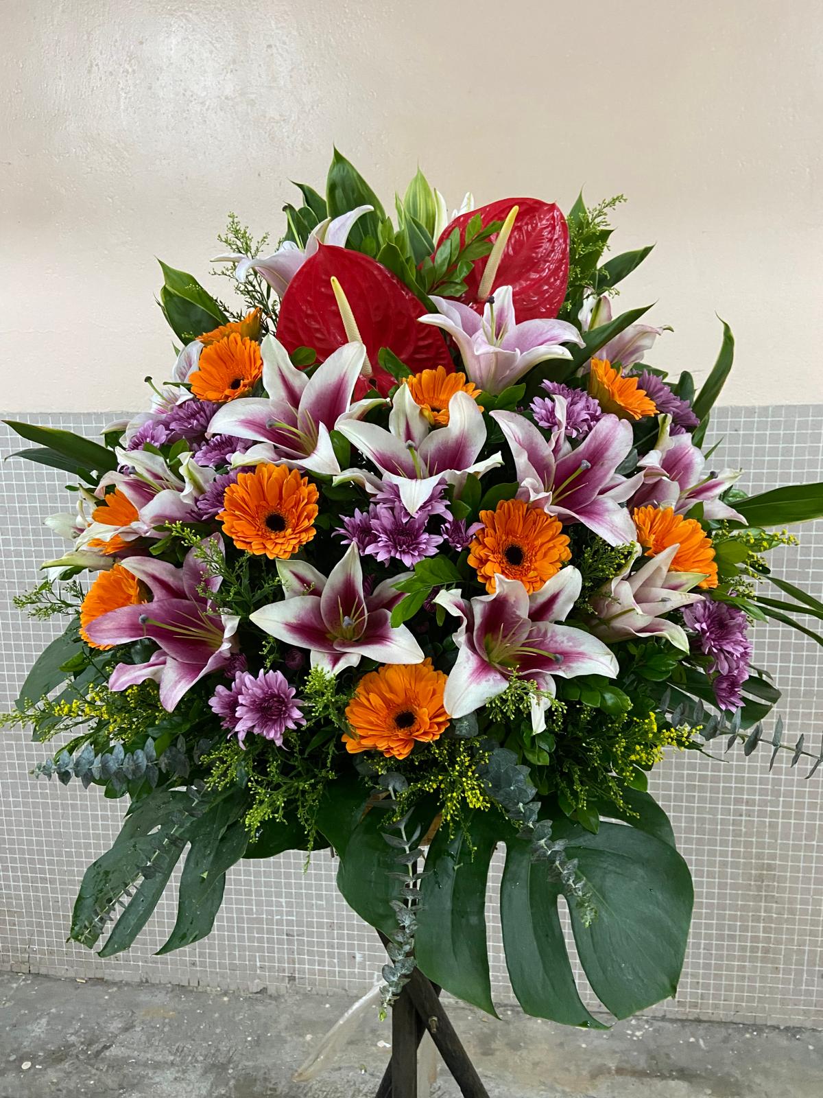 DMOP 紅掌百合太陽花花籃