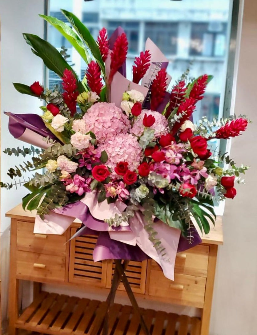 DMOP 紅薑繡球玫瑰花籃