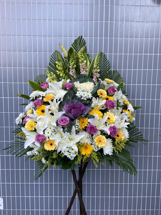 DMDD 麝香葉牡丹百合黃菊粉玫瑰花籃