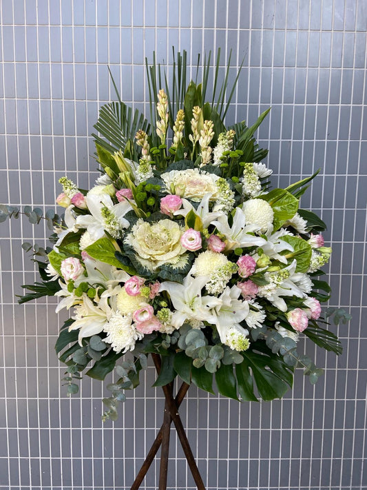 DMDD 葉牡丹百合桔梗綠掌白菊花籃